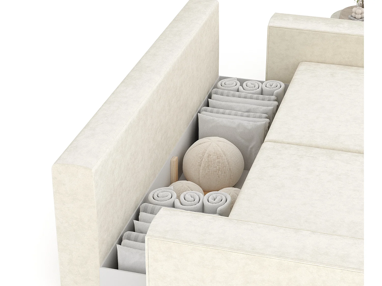 Canapé convertible Leo - velours - 3 places - ivoire