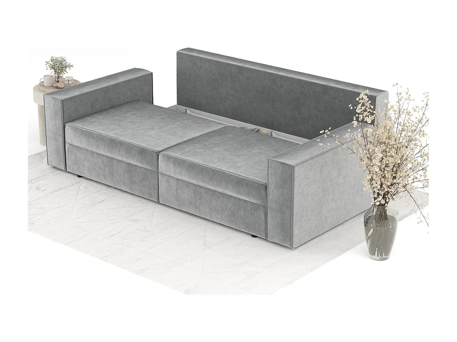 Canapé convertible Leo - velours - 3 places - gris
