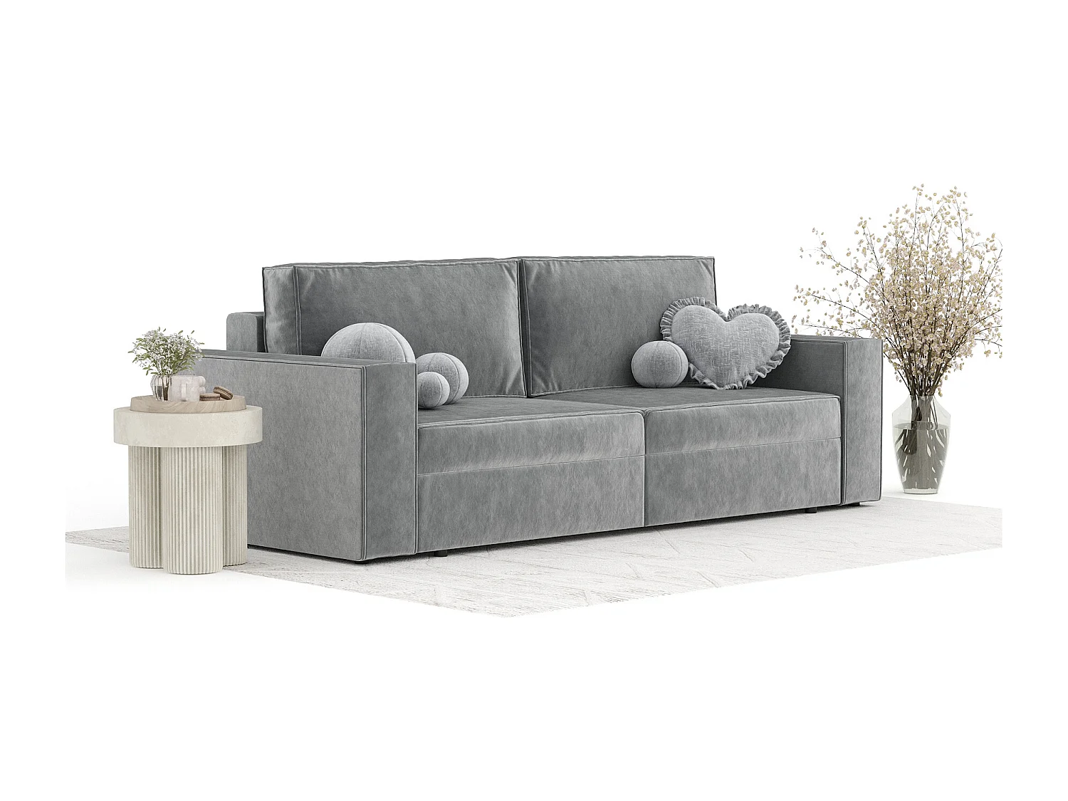 Canapé convertible Leo - velours - 3 places - gris