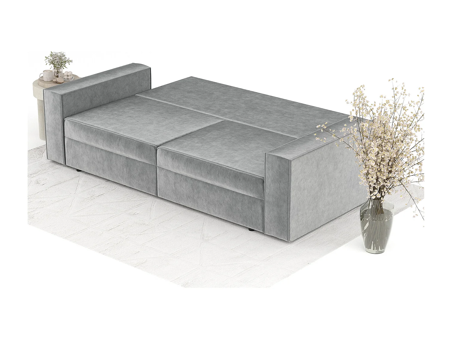 Canapé convertible Leo - velours - 3 places - gris