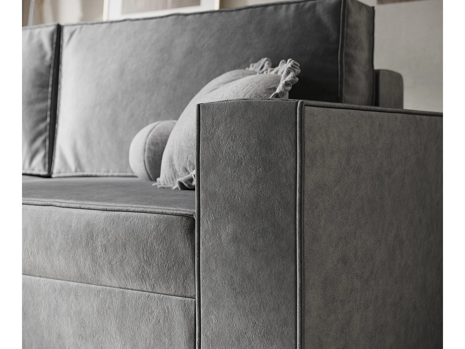 Canapé convertible Leo - velours - 3 places - gris