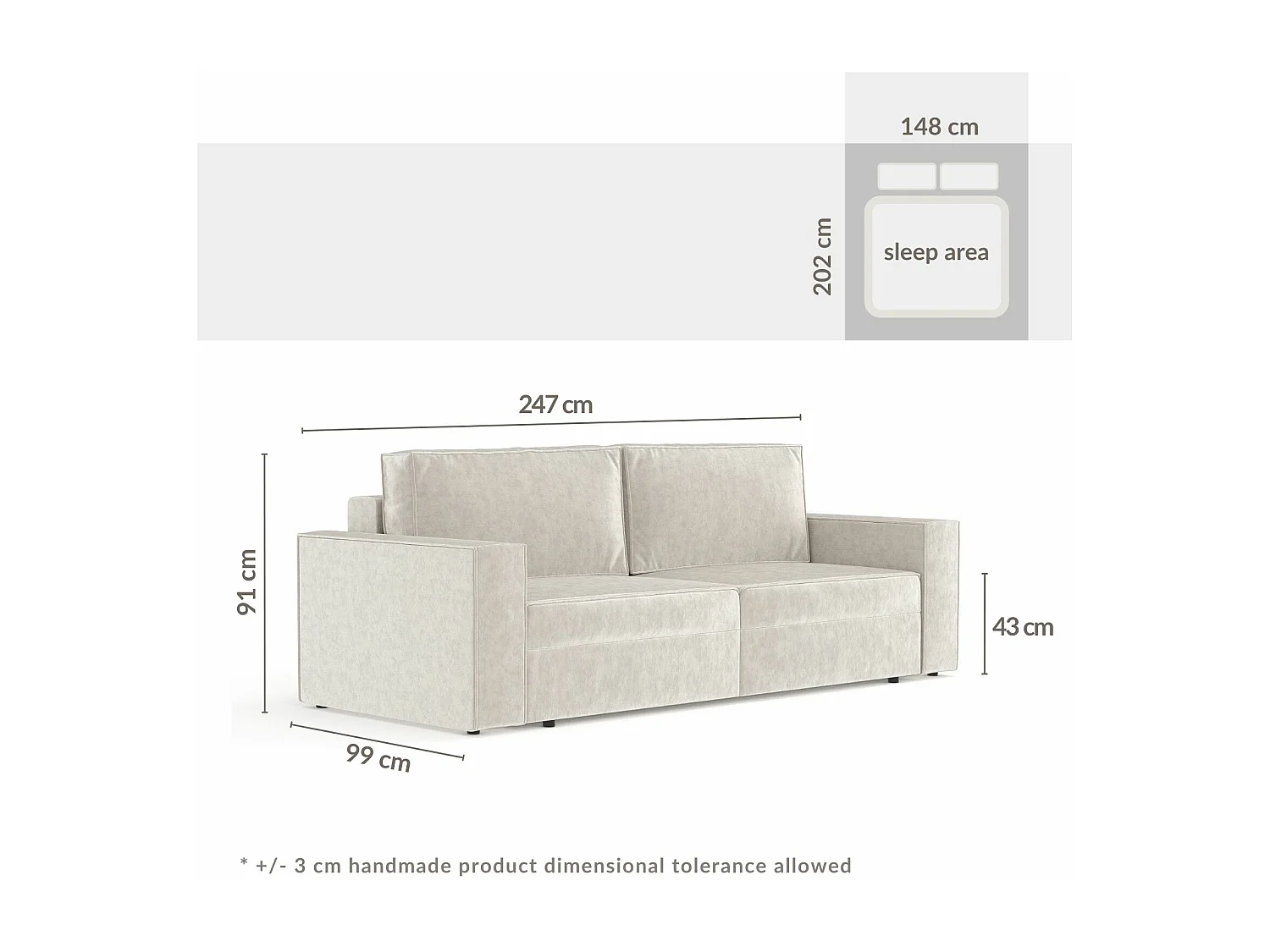 Canapé convertible Leo - velours - 3 places - gris