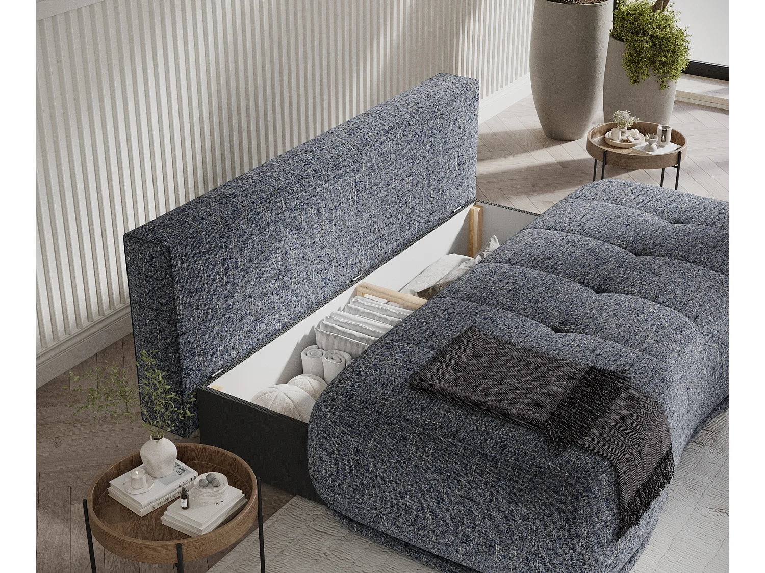 Canapé convertible Cirrus - toile tissée - 3 places - bleu marine