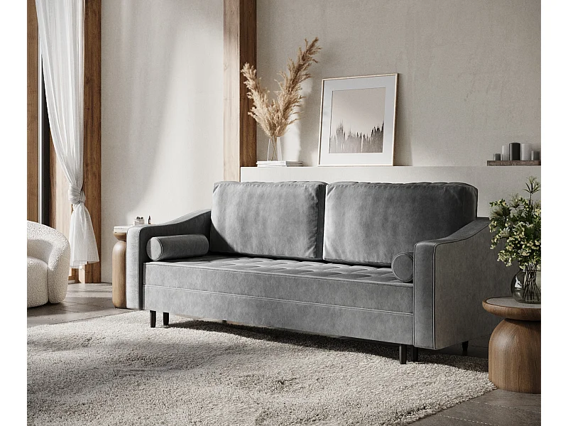 Sofa mit Schlaffunktion Zyia - Samtstoff - Drei-Personen - grau