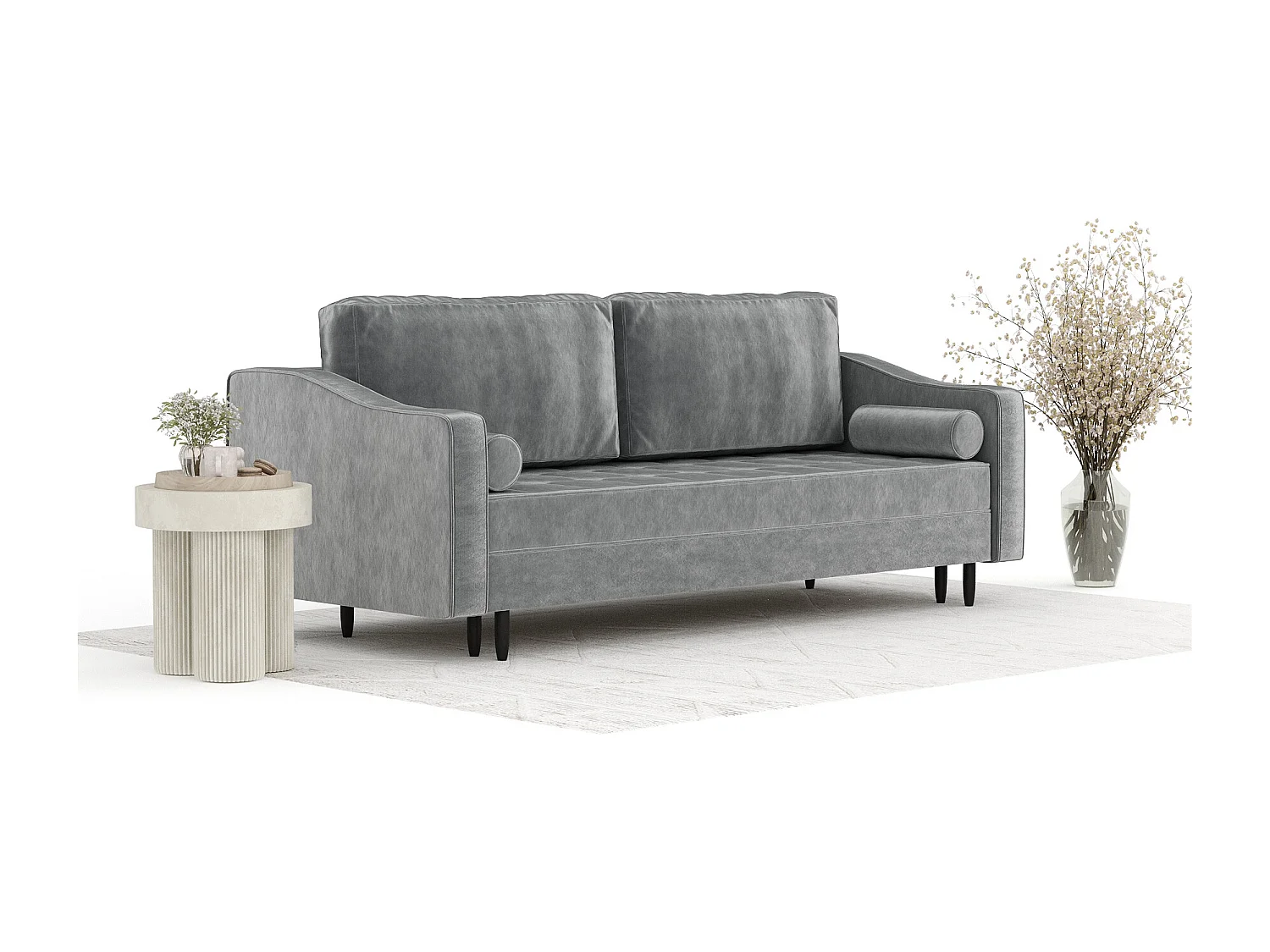 Canapé convertible Zyia - velours - 3 places - gris