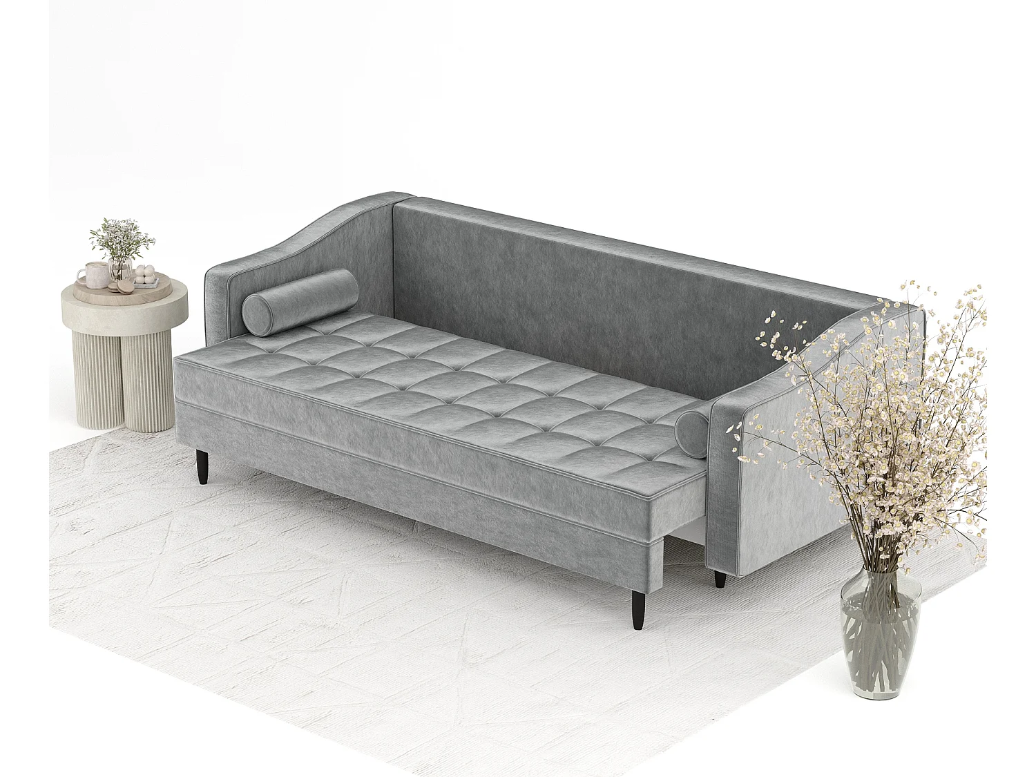 Canapé convertible Zyia - velours - 3 places - gris