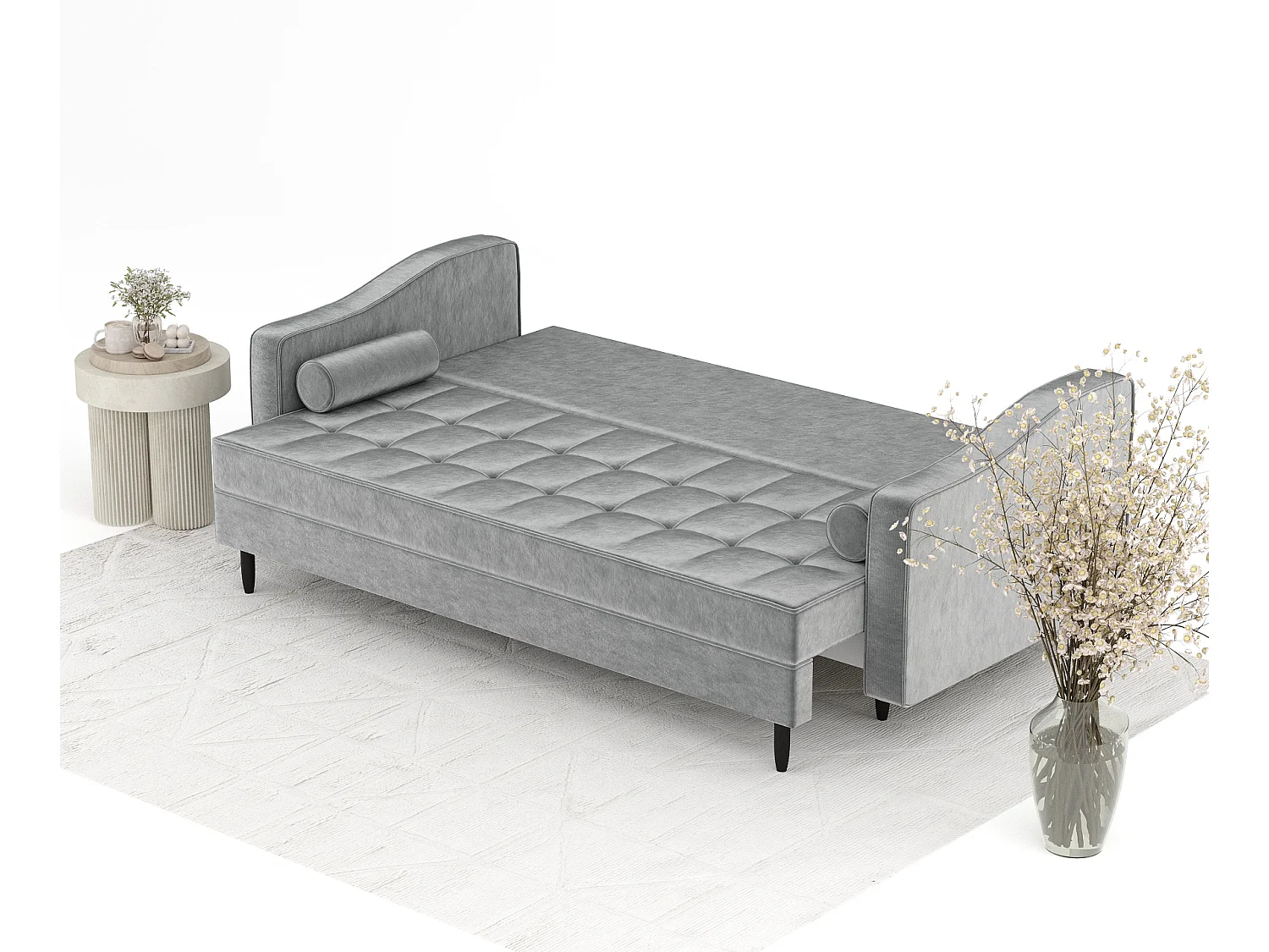 Canapé convertible Zyia - velours - 3 places - gris