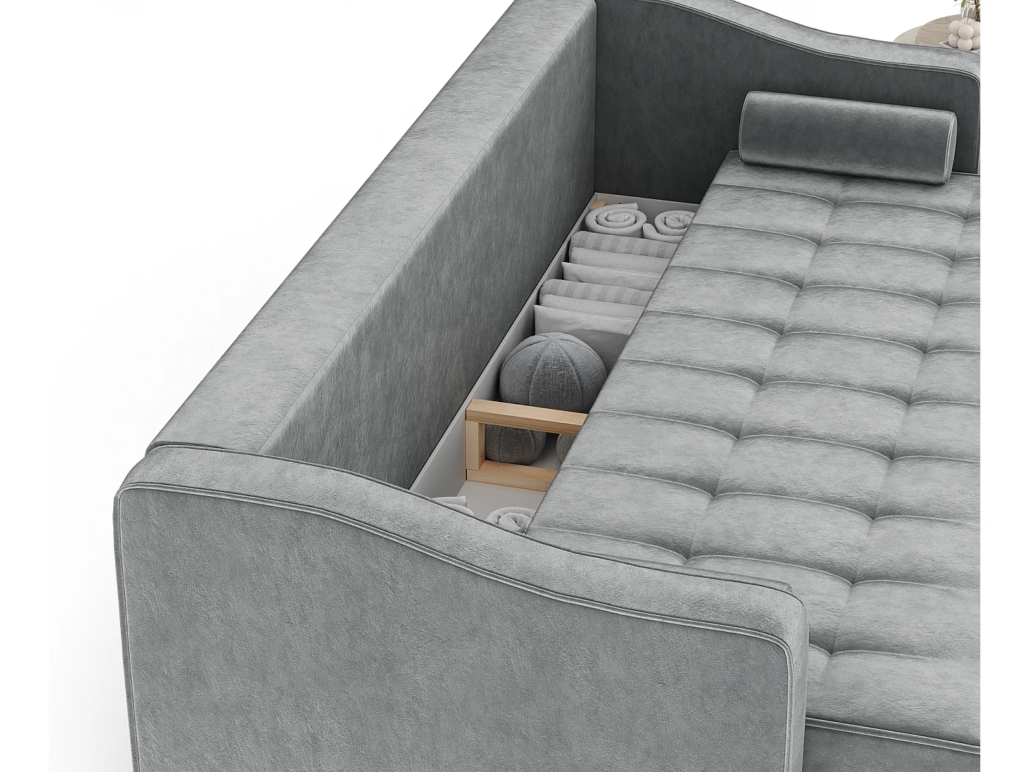 Canapé convertible Zyia - velours - 3 places - gris