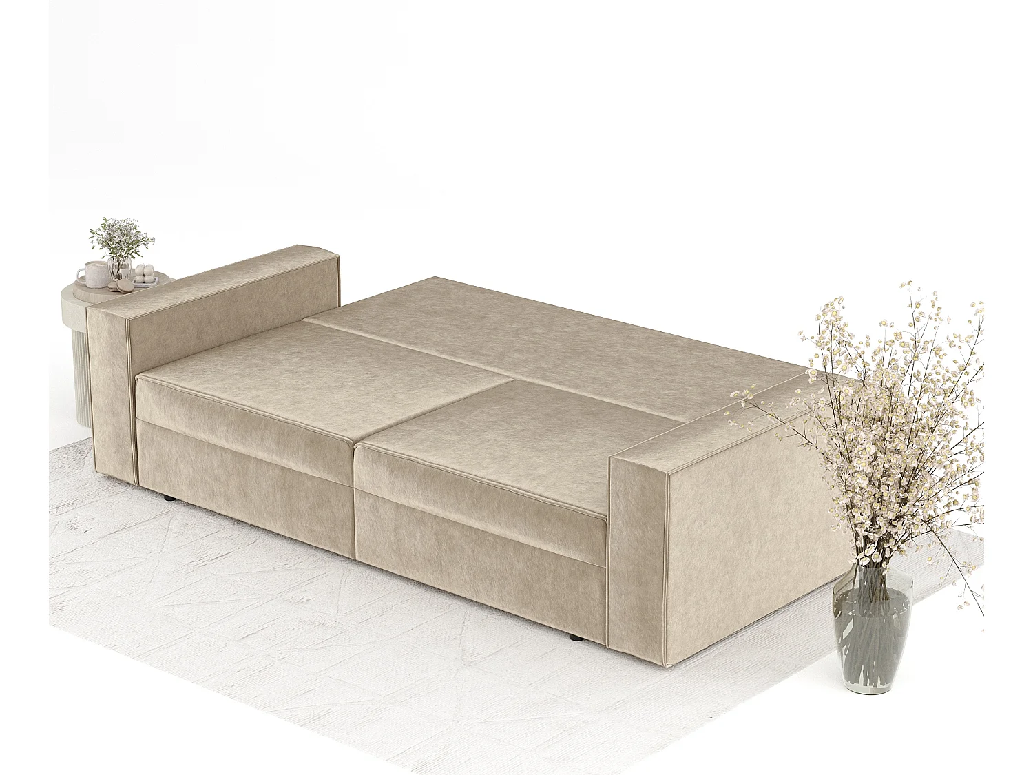 Canapé convertible Leo - velours - 3 places - beige