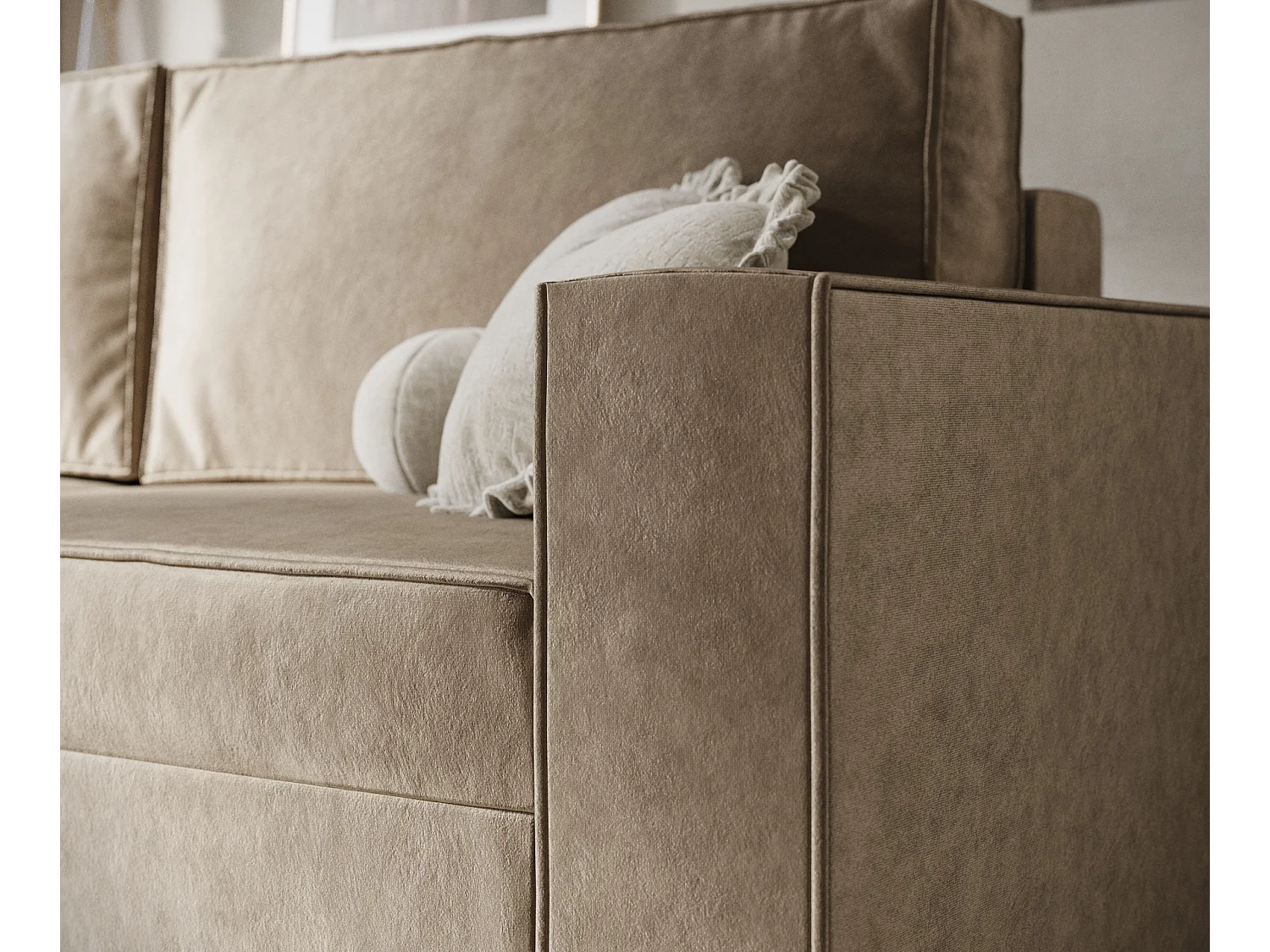 Canapé convertible Leo - velours - 3 places - beige