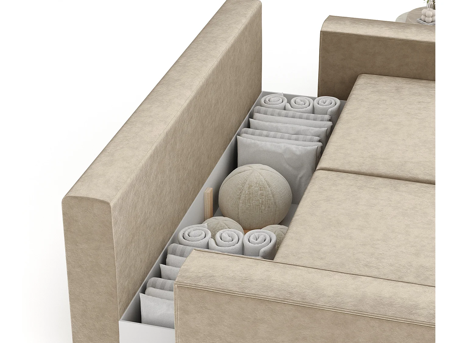 Canapé convertible Leo - velours - 3 places - beige