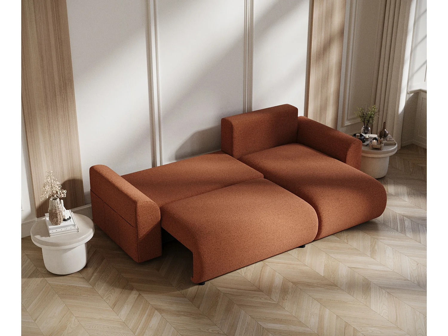 Canapé d'angle convertible Bodega - toile tissée - 4 places - couleur cuivre