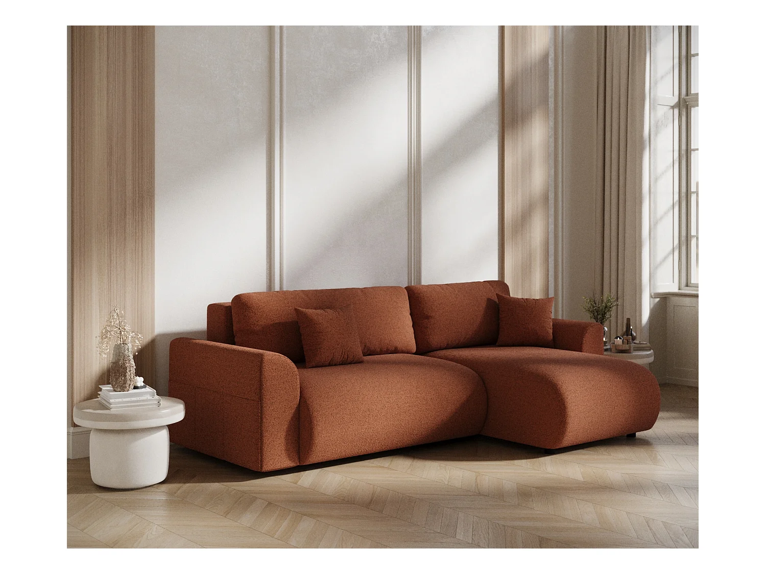 Ecksofa mit Schlaffunktion Bodega - Webstoff - 4-Sitzer - kupferfarbe