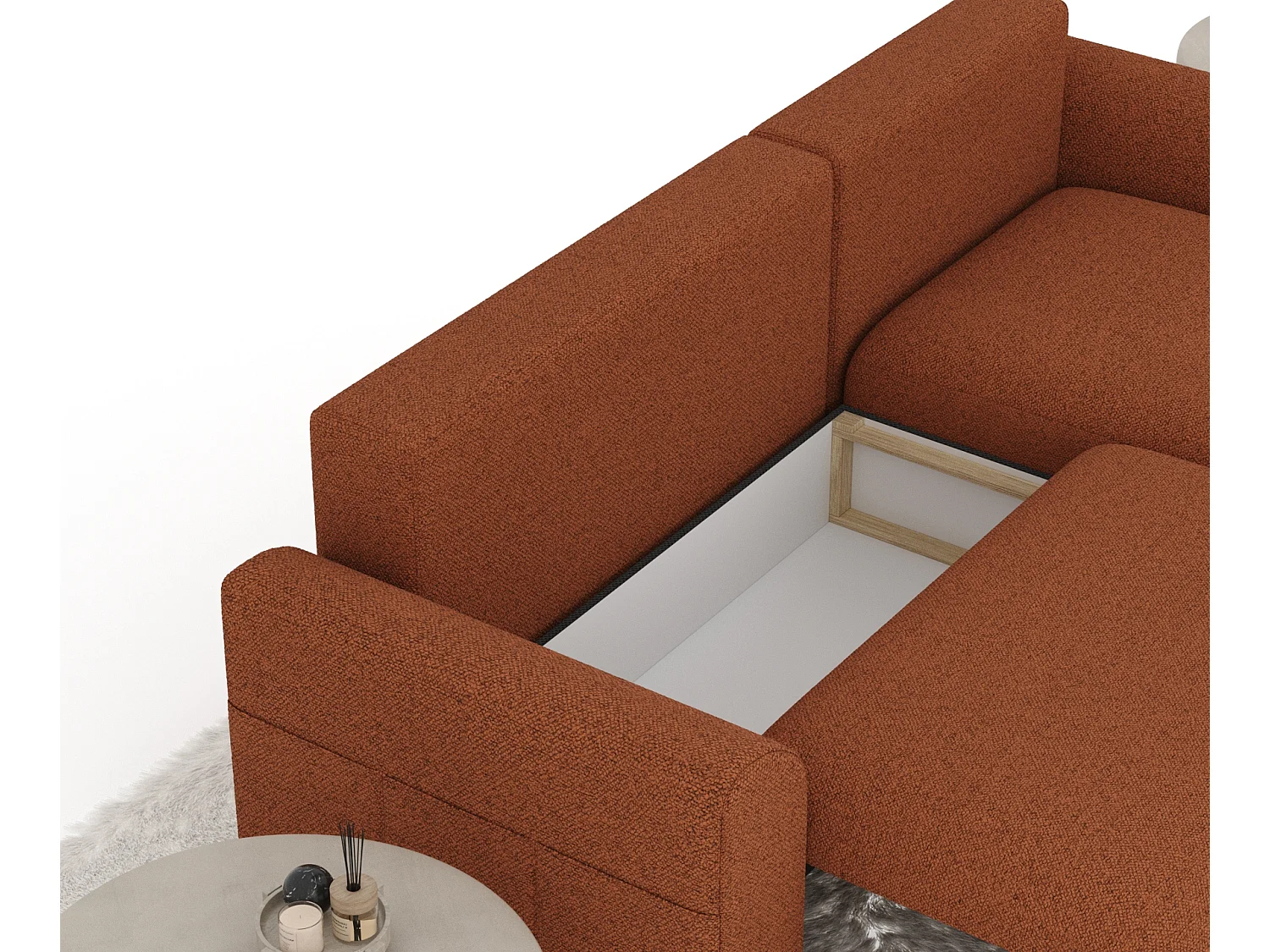 Canapé d'angle convertible Bodega - toile tissée - 4 places - couleur cuivre
