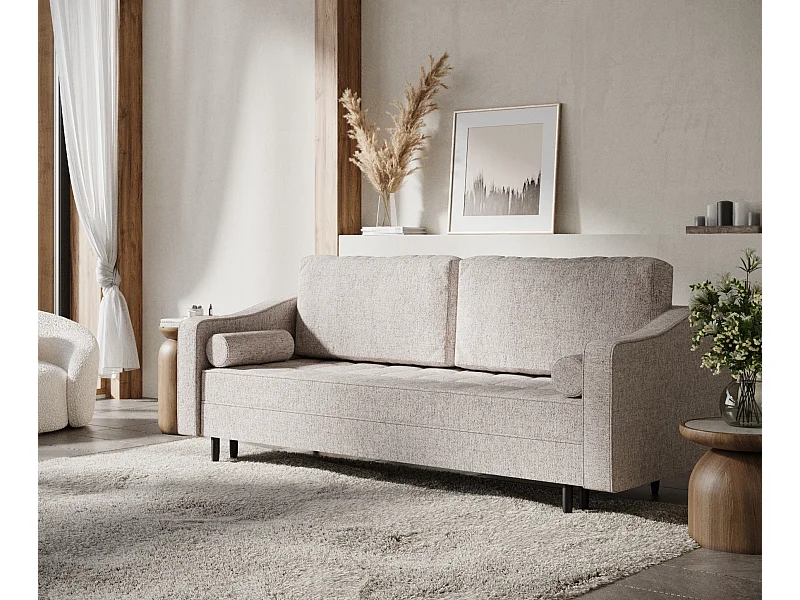 Sofa mit Schlaffunktion Zyia - Webstoff - Drei-Personen - hellbraun