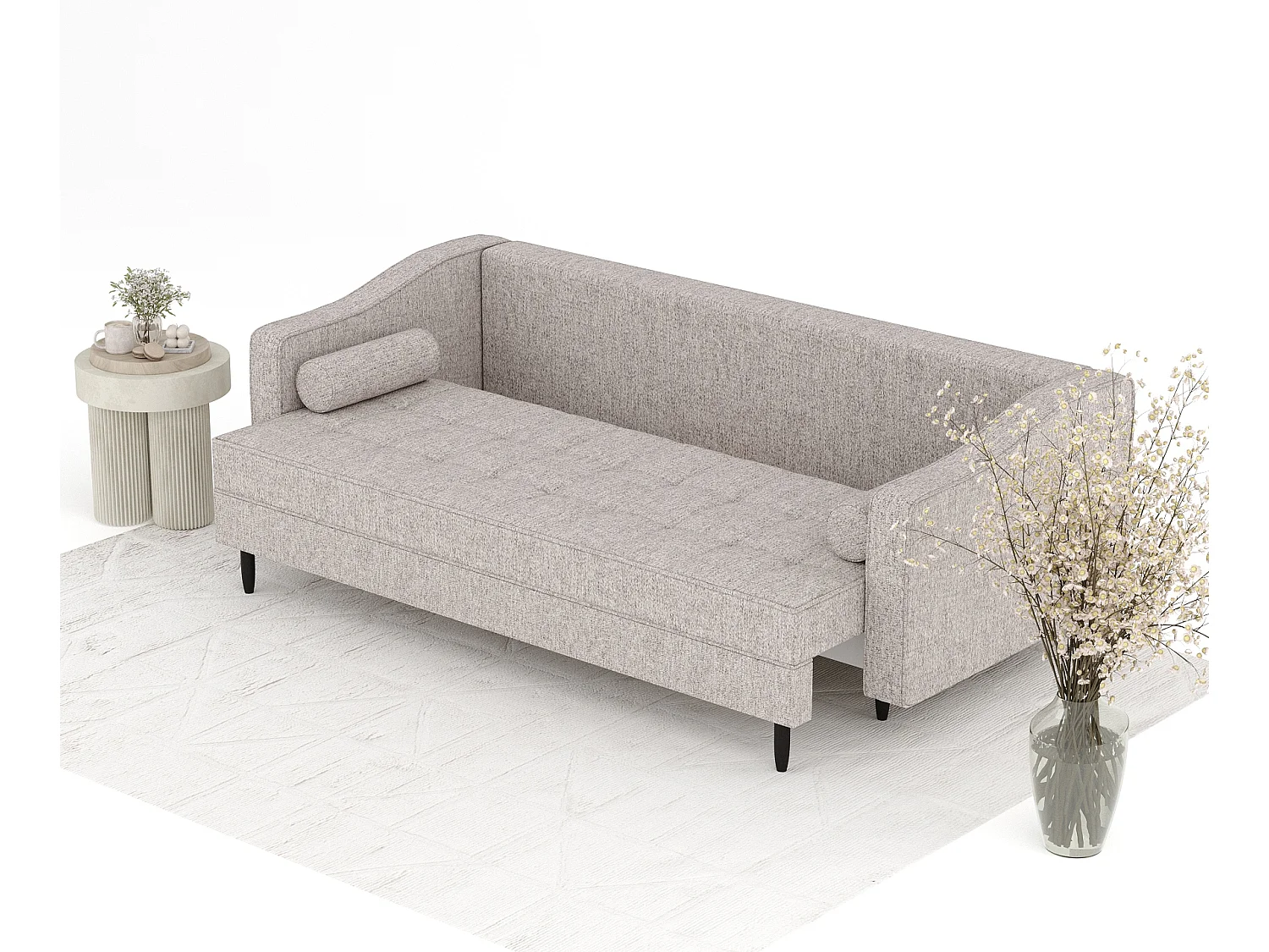 Canapé convertible Zyia - toile tissée - 3 places - brun clair