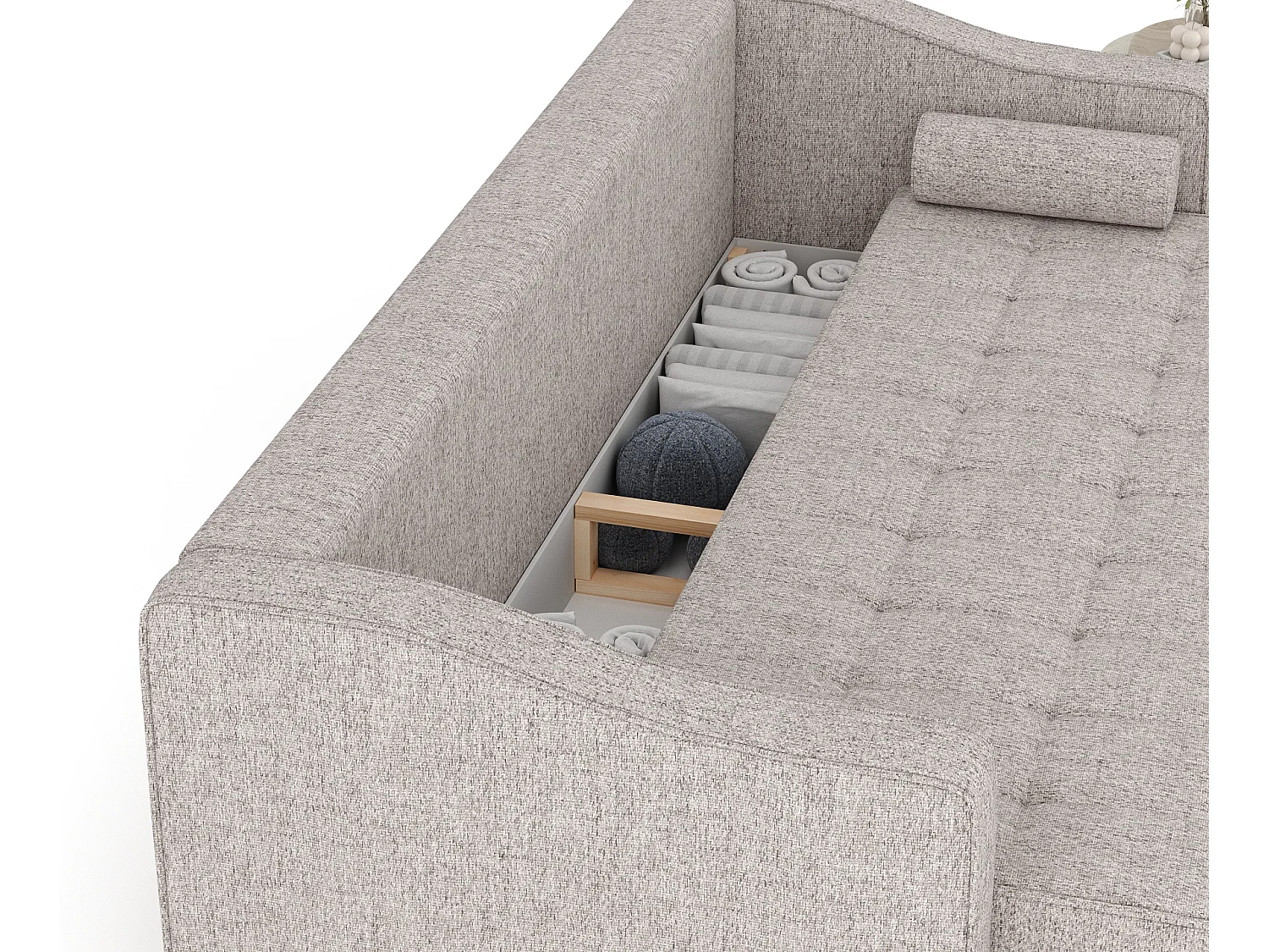 Canapé convertible Zyia - toile tissée - 3 places - brun clair