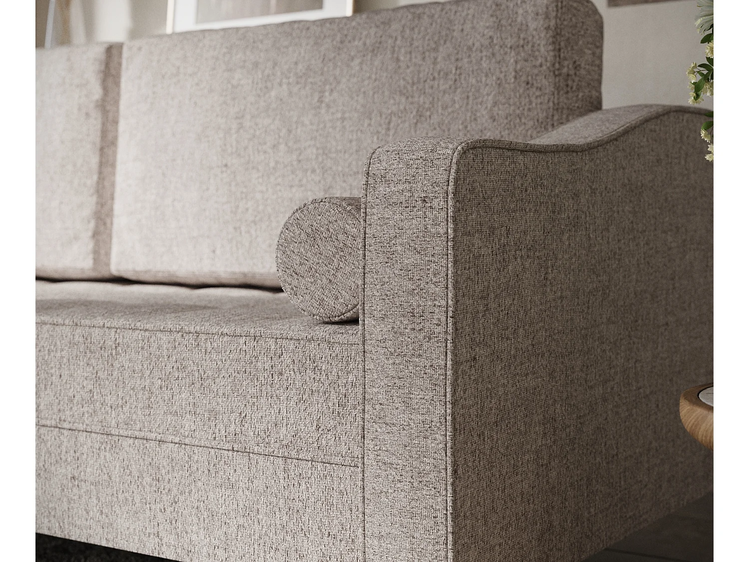 Canapé convertible Zyia - toile tissée - 3 places - brun clair