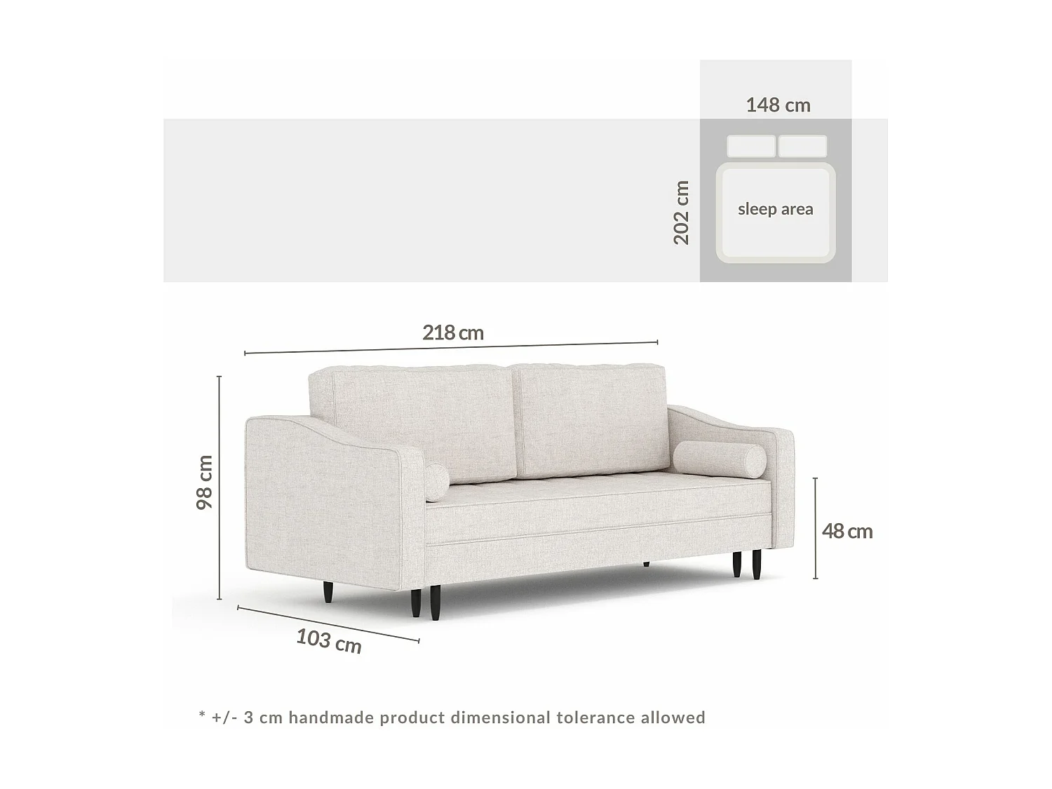 Canapé convertible Zyia - toile tissée - 3 places - brun clair