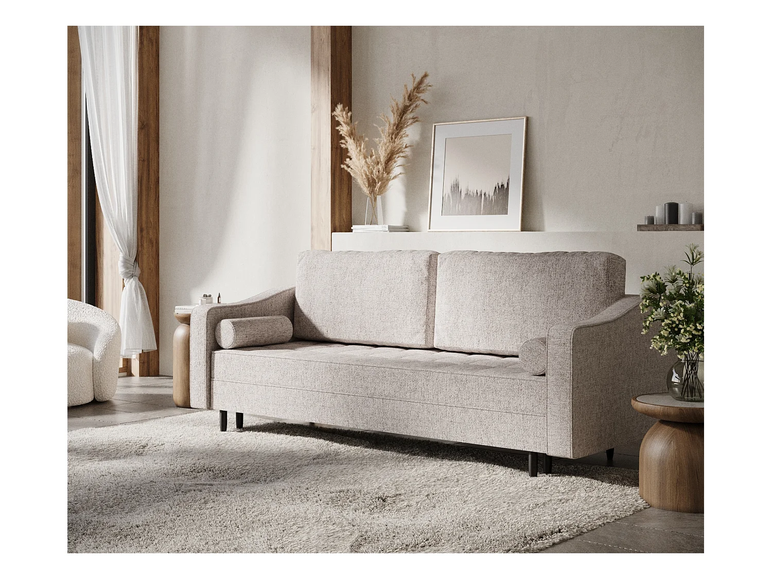Sofa mit Schlaffunktion Zyia - Webstoff - Drei-Personen - hellbraun