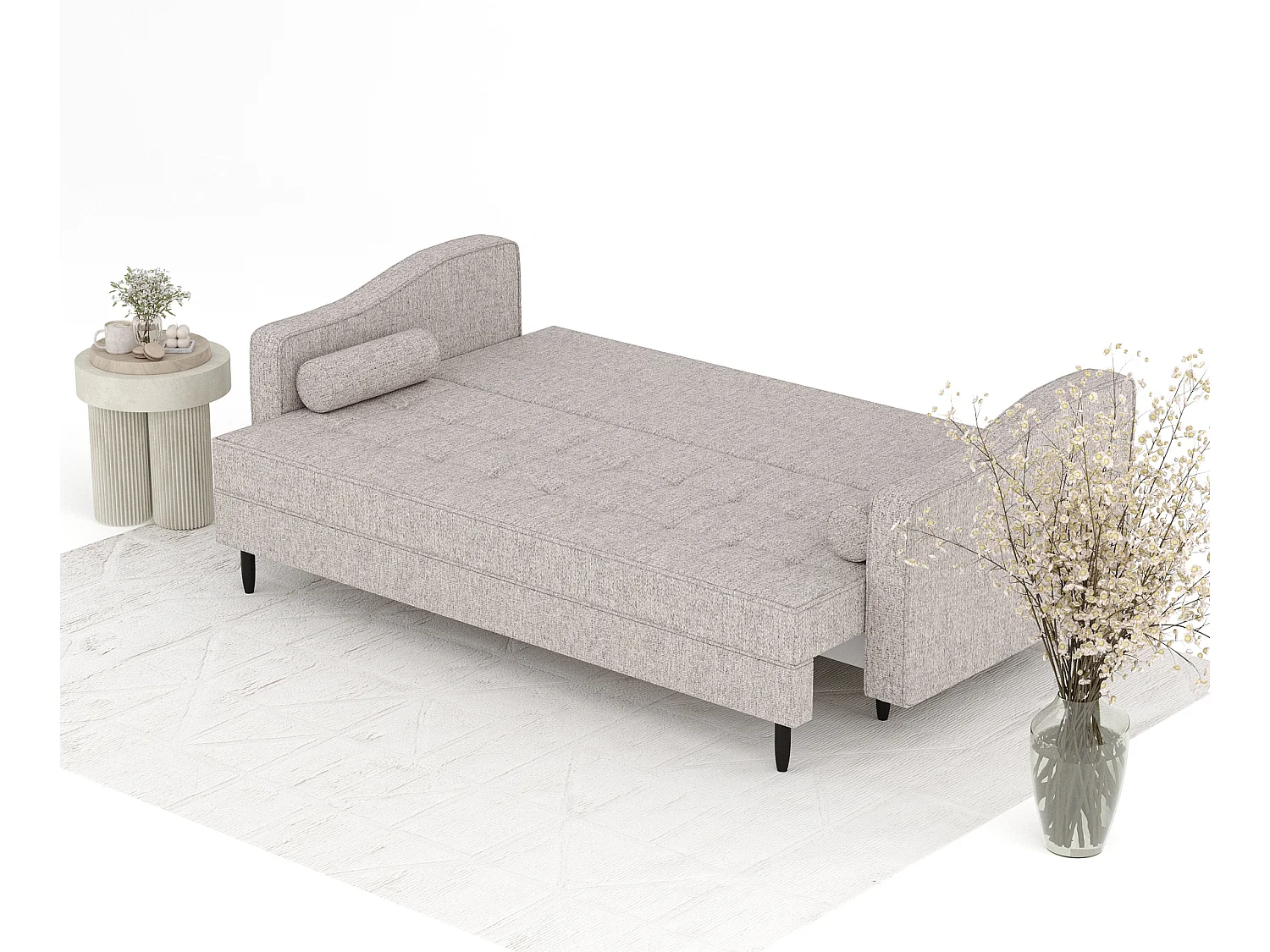 Canapé convertible Zyia - toile tissée - 3 places - brun clair