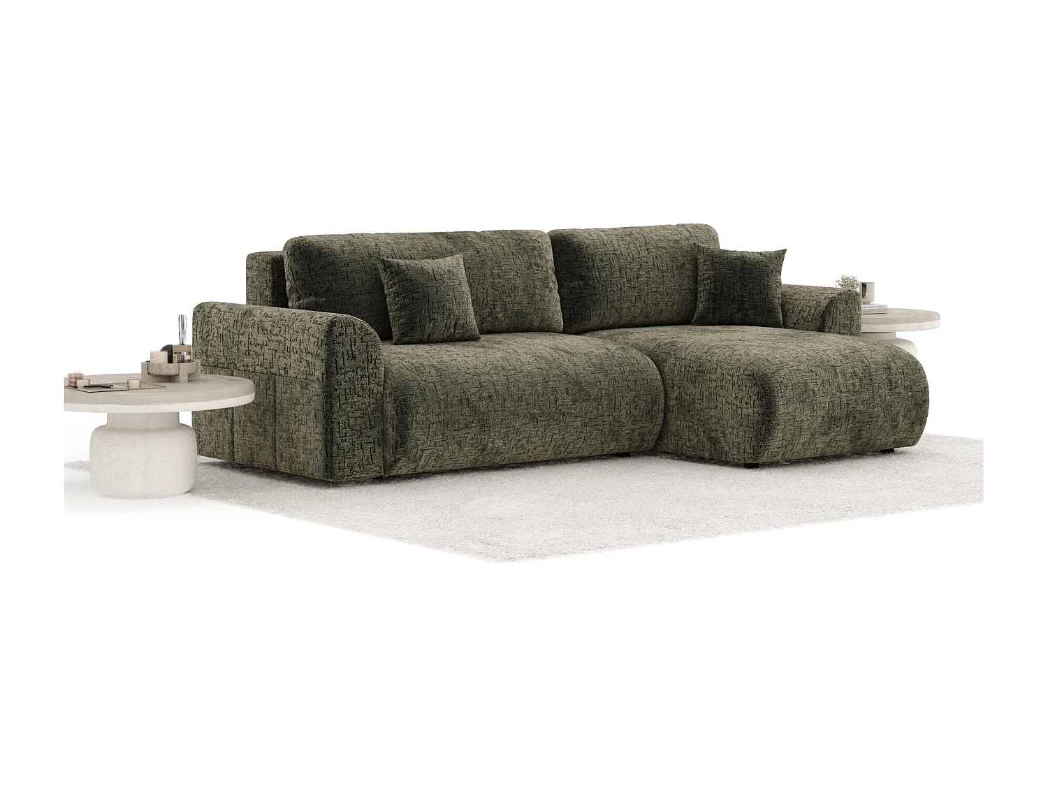 Canapé d'angle convertible Bodega - chenille - 4 places - vert olive