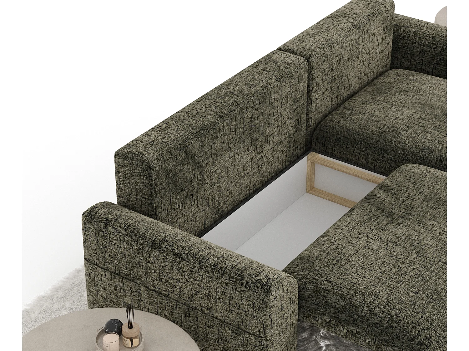 Canapé d'angle convertible Bodega - chenille - 4 places - vert olive