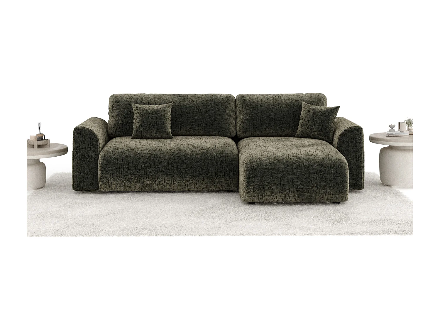 Canapé d'angle convertible Bodega - chenille - 4 places - vert olive