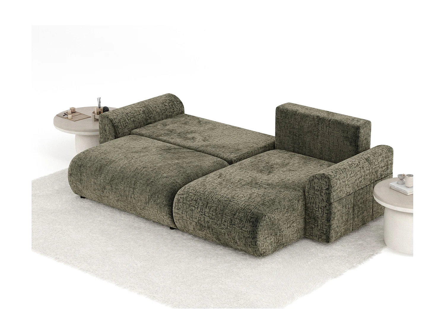 Canapé d'angle convertible Bodega - chenille - 4 places - vert olive