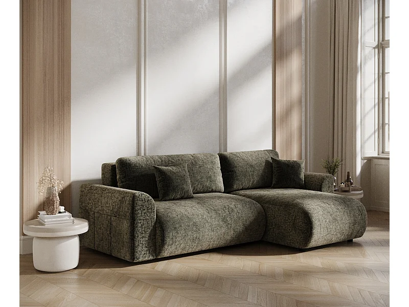 Ecksofa mit Schlaffunktion Bodega - Chenille-Stoff - 4-Sitzer - olivenfarbe