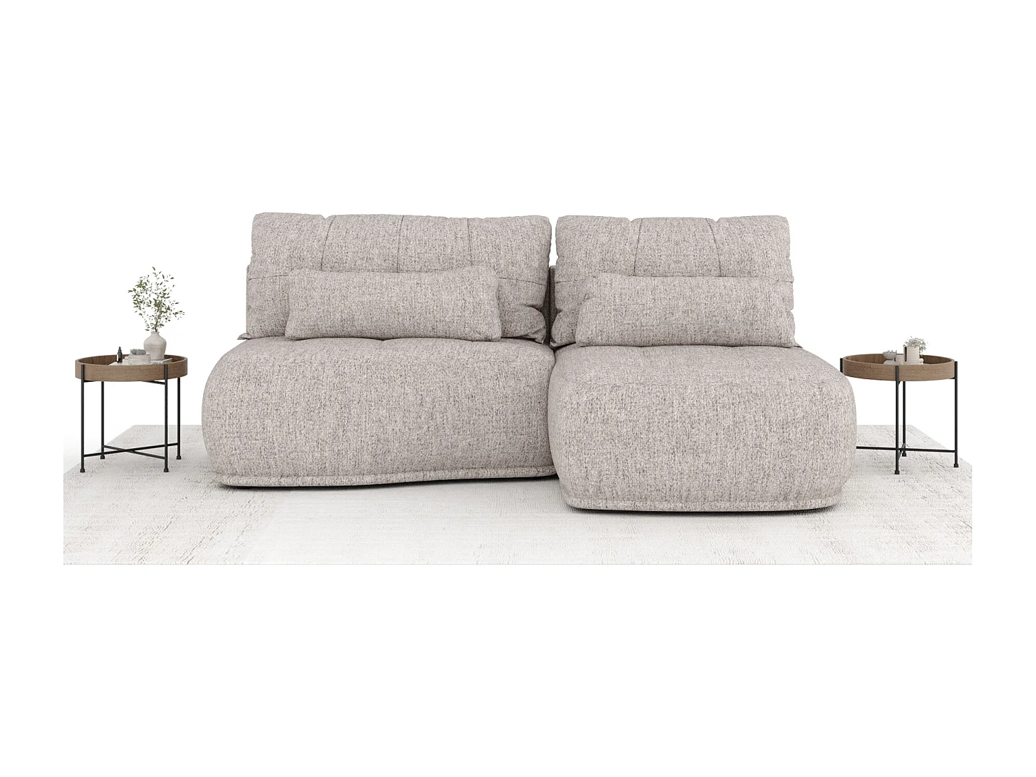 Canapé d'angle convertible Batu - toile tissée - 3 places - brun clair