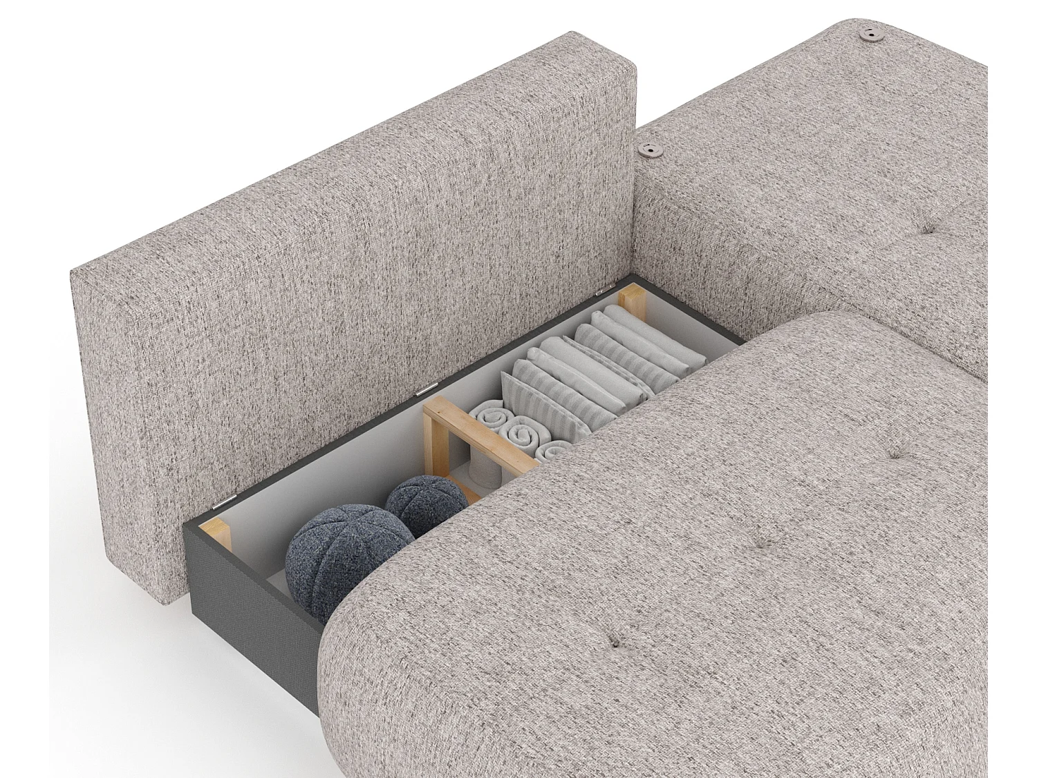 Canapé d'angle convertible Batu - toile tissée - 3 places - brun clair