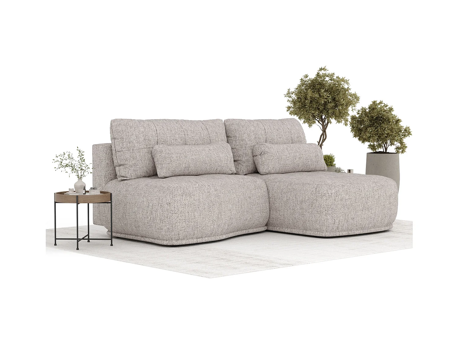 Ecksofa mit Schlaffunktion Batu - Webstoff - Drei-Personen - hellbraun