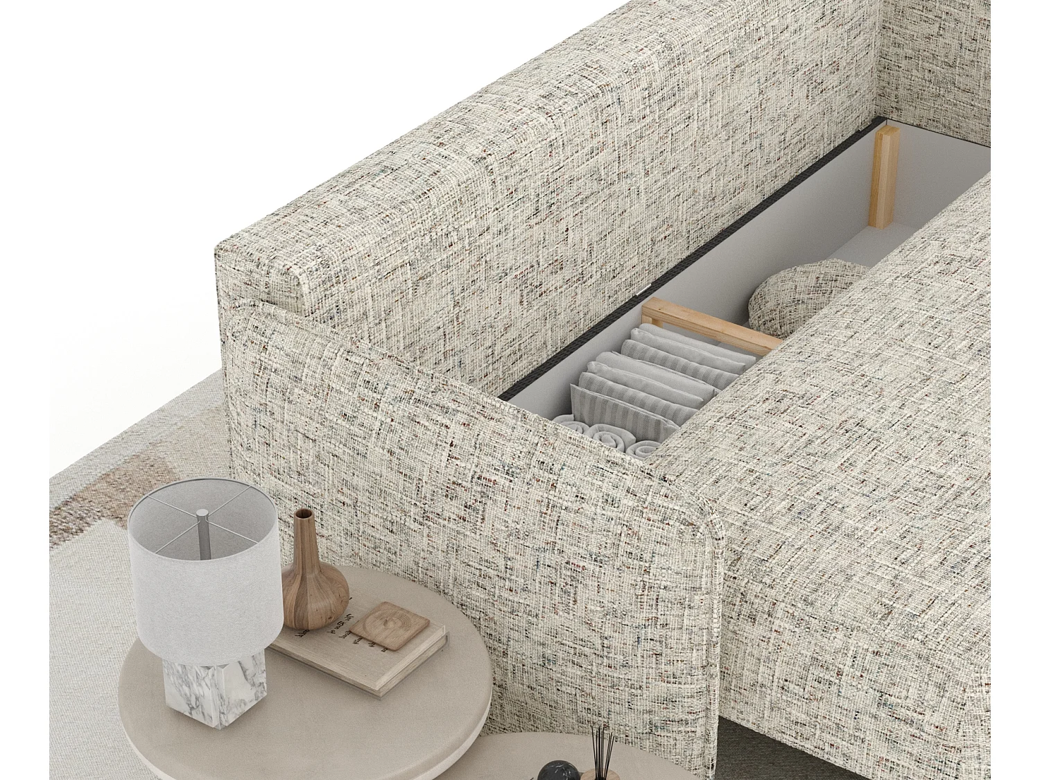 Canapé convertible Mitsis - toile tissée - 3 places - beige mélangé