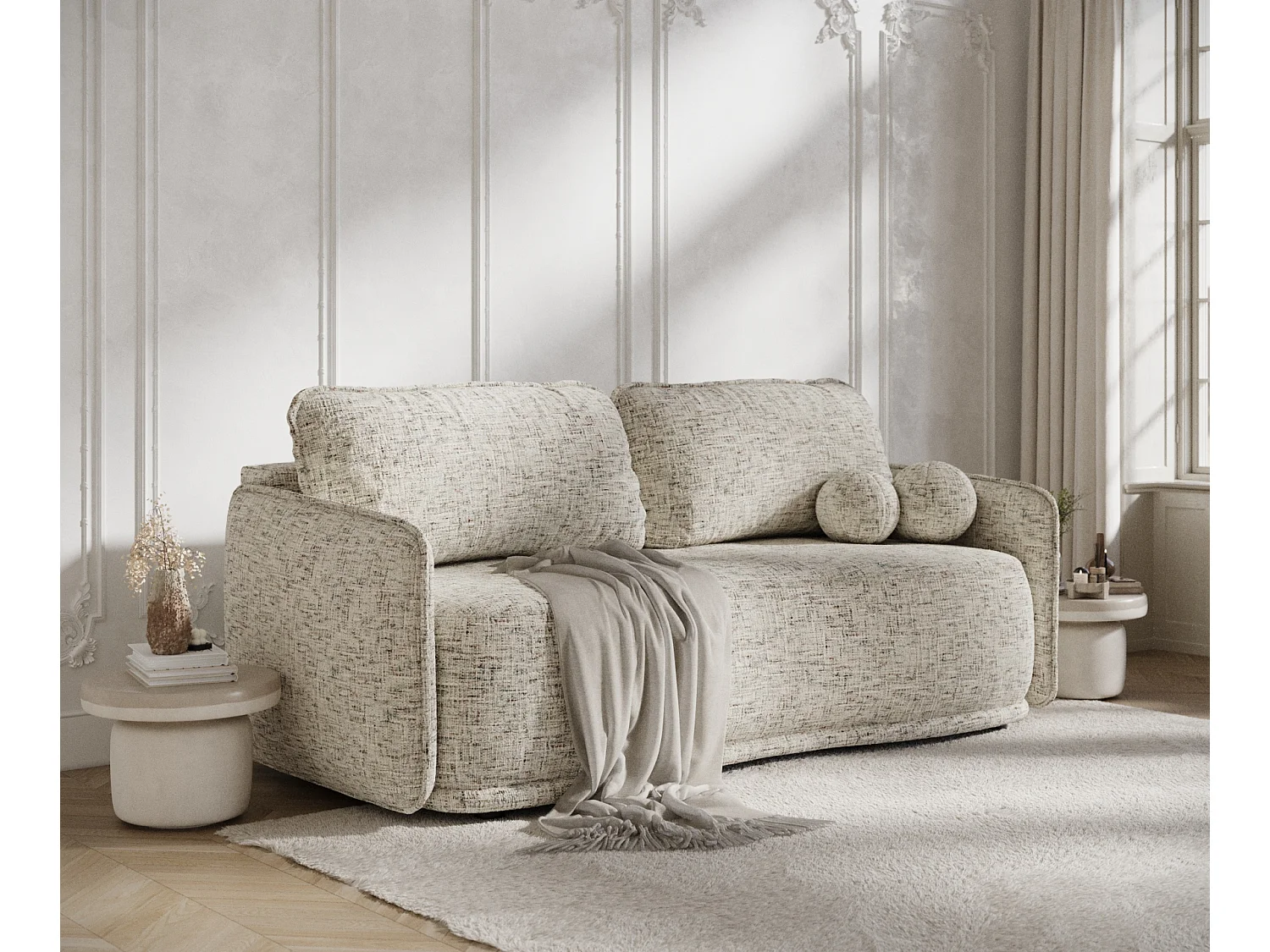 Canapé convertible Mitsis - toile tissée - 3 places - beige mélangé