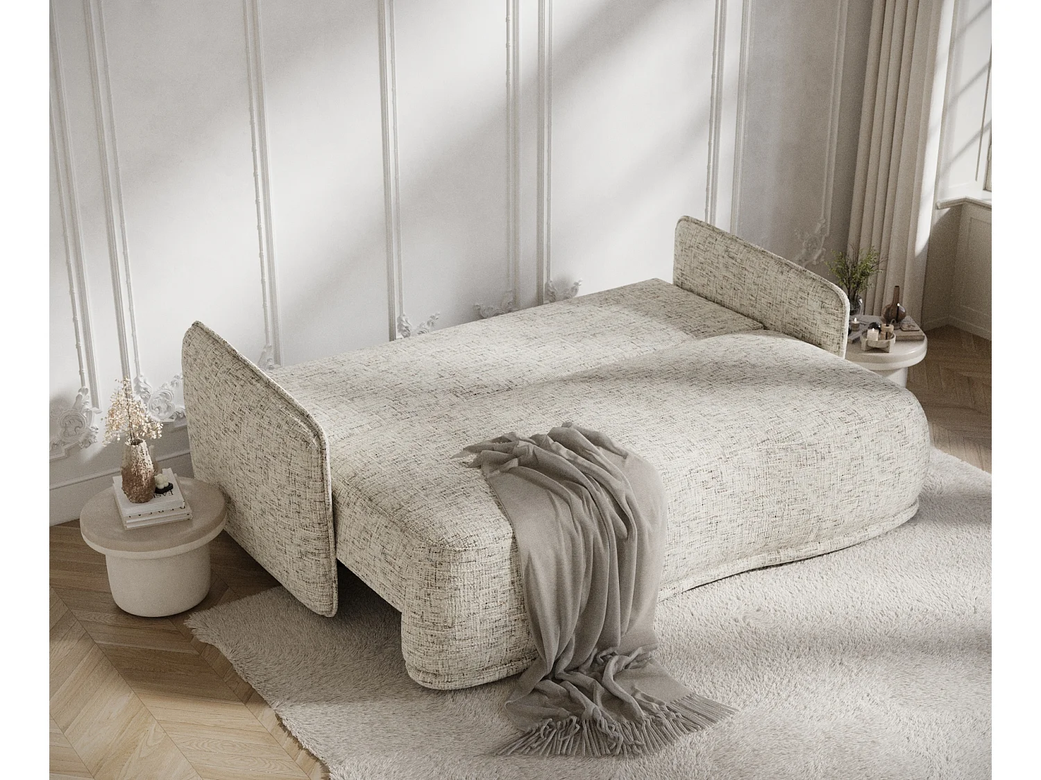 Canapé convertible Mitsis - toile tissée - 3 places - beige mélangé