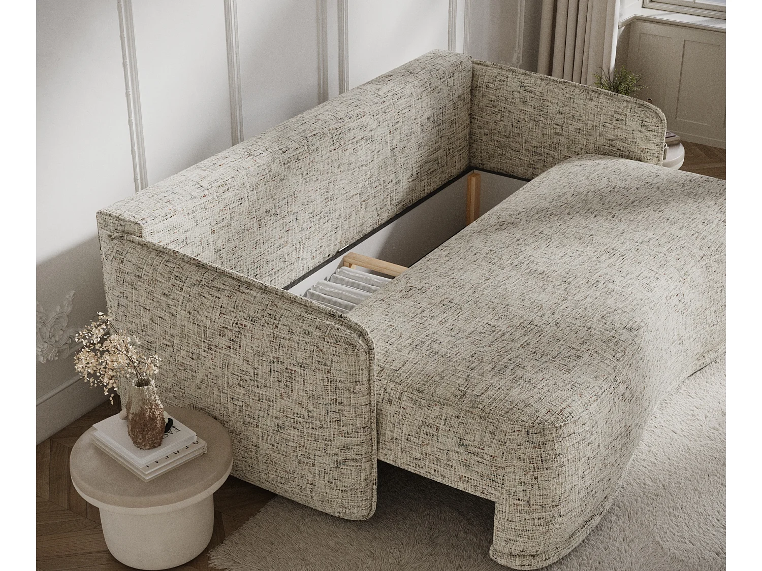 Canapé convertible Mitsis - toile tissée - 3 places - beige mélangé