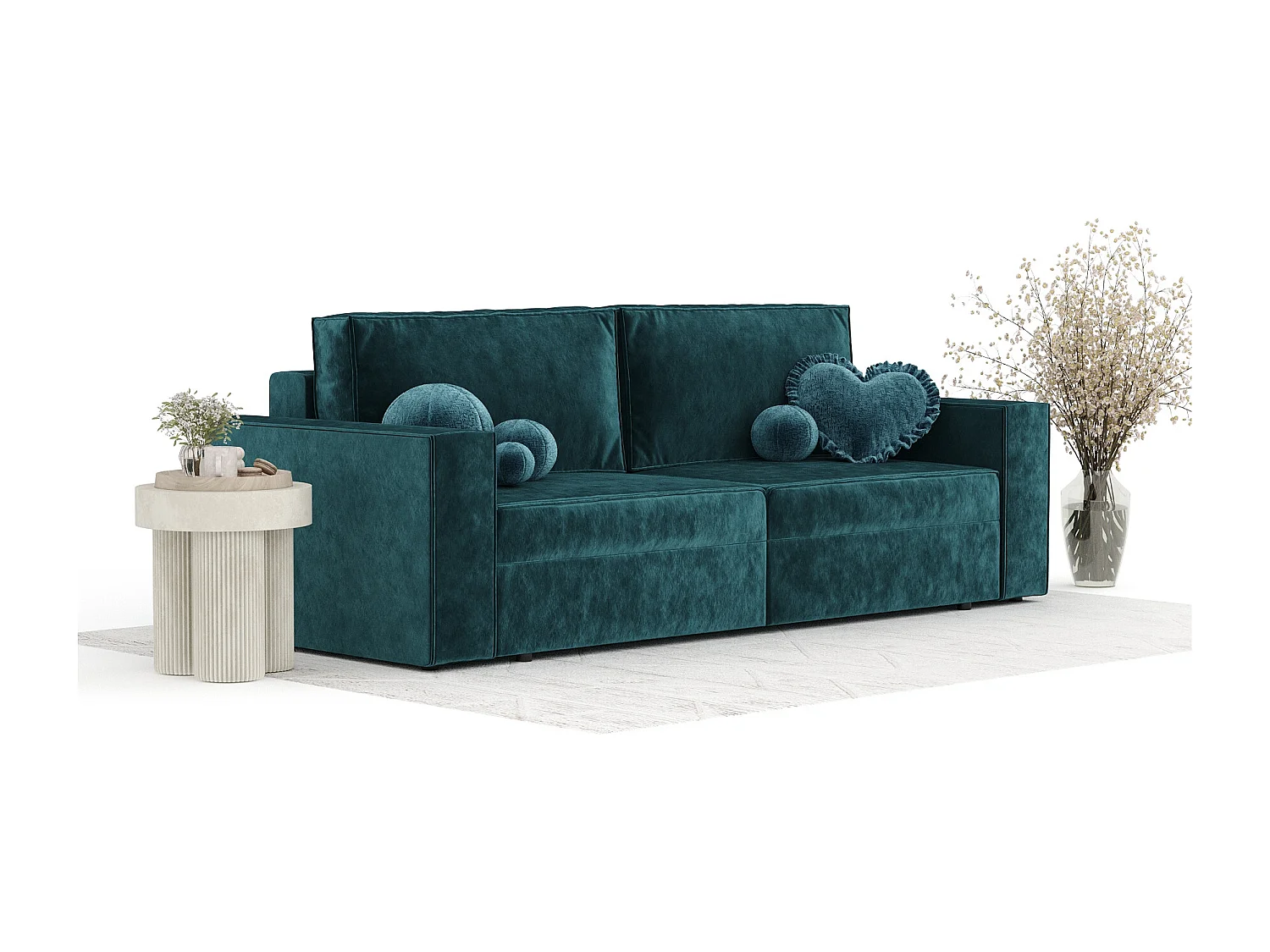 Canapé convertible Leo - velours - 3 places - turquoise