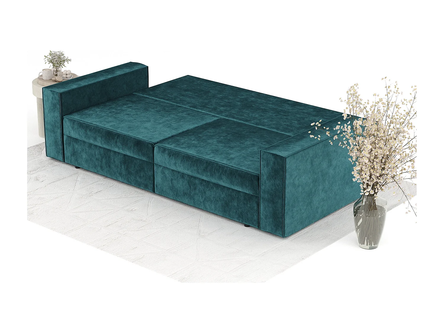 Canapé convertible Leo - velours - 3 places - turquoise