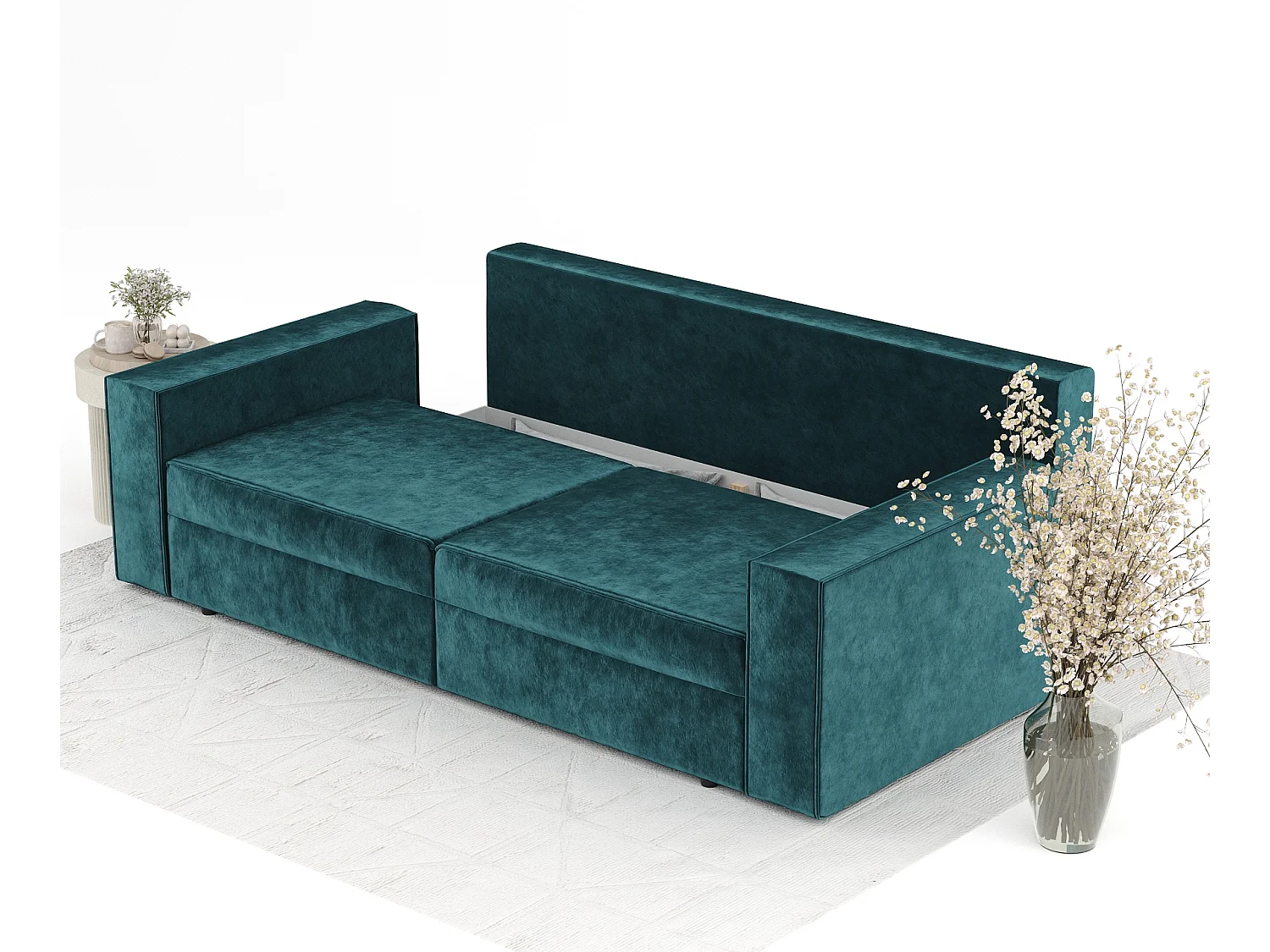 Canapé convertible Leo - velours - 3 places - turquoise