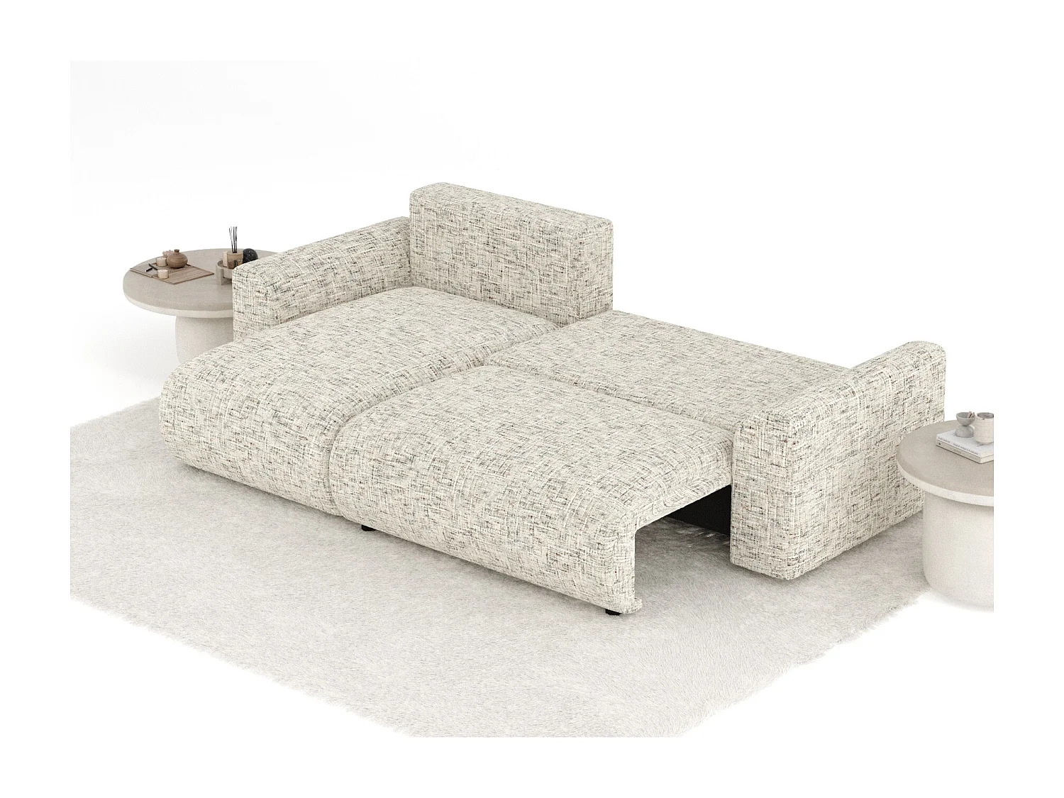 Canapé d'angle convertible Bodega - toile tissée - 4 places - beige mélange