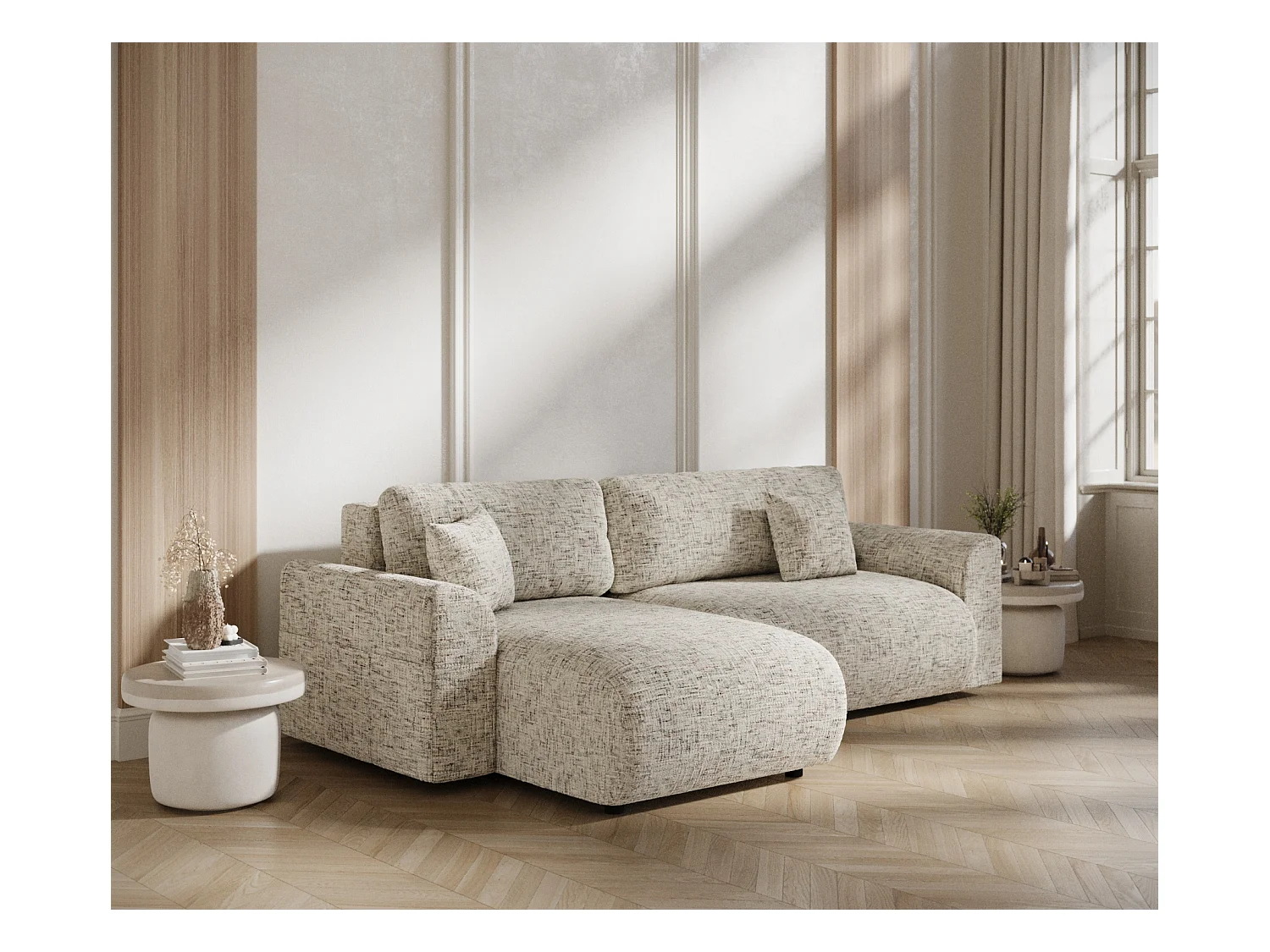 Ecksofa mit Schlaffunktion Bodega - Webstoff - 4-Sitzer - beige melange