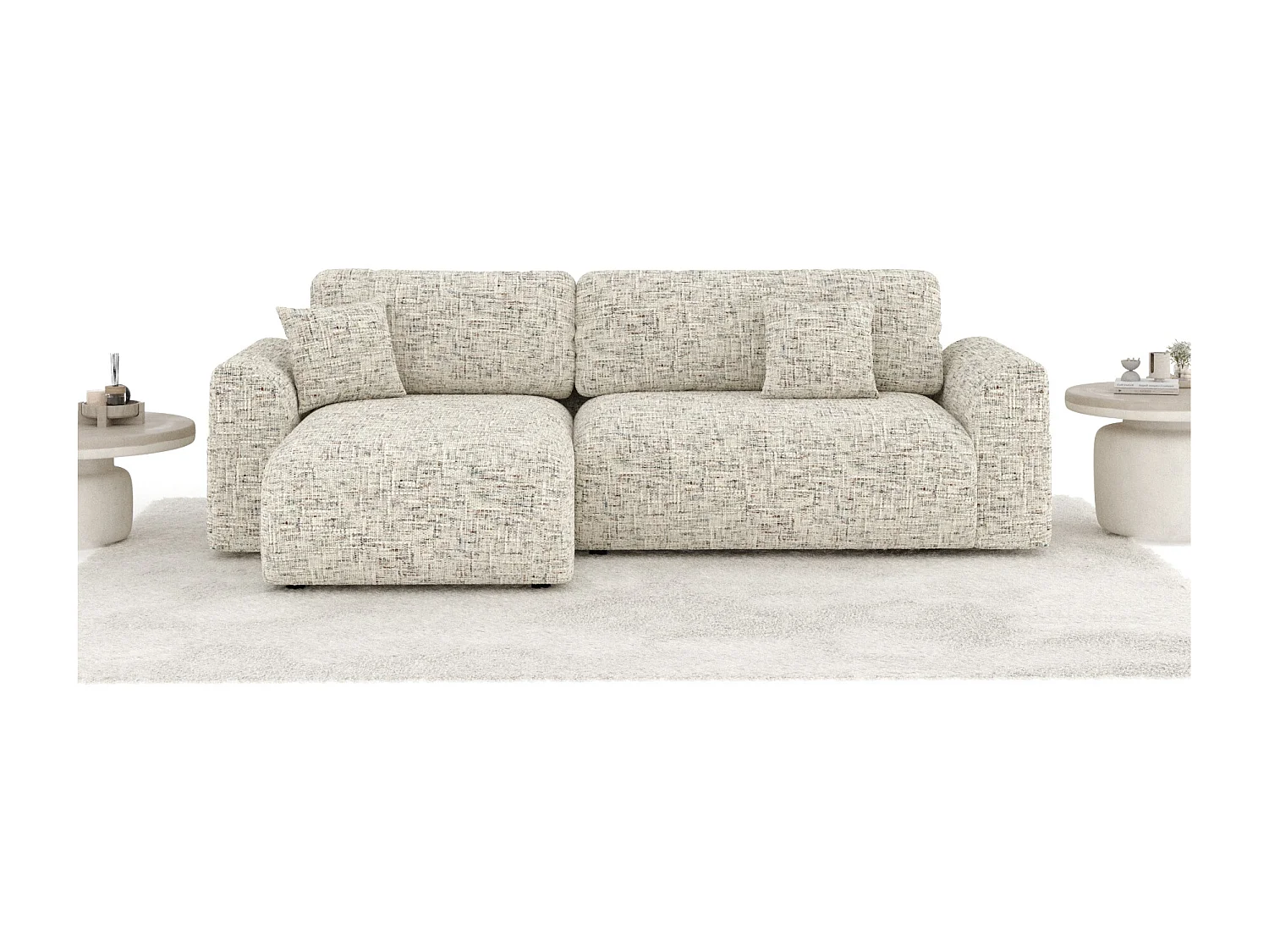 Canapé d'angle convertible Bodega - toile tissée - 4 places - beige mélange