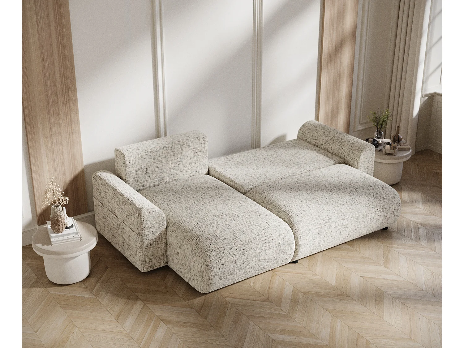 Canapé d'angle convertible Bodega - toile tissée - 4 places - beige mélange