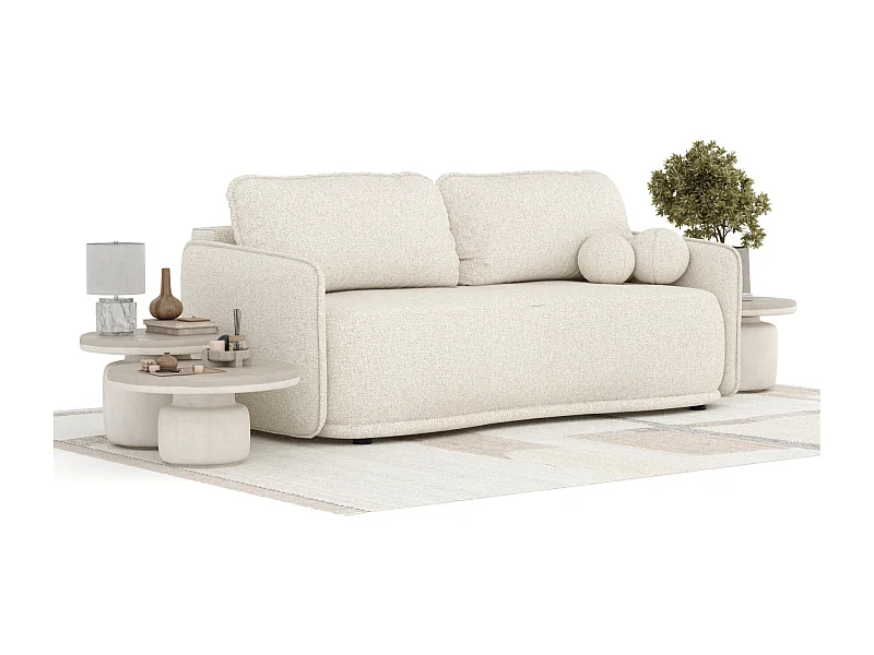 Sofa rozkładana Mitsis - boucle - trzyosobowa - kremowy