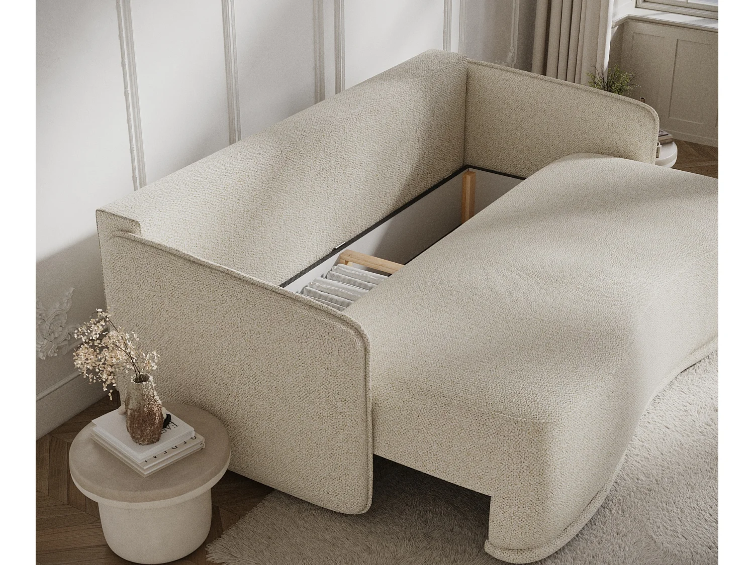 Canapé convertible Mitsis - boucle - 3 places - creme