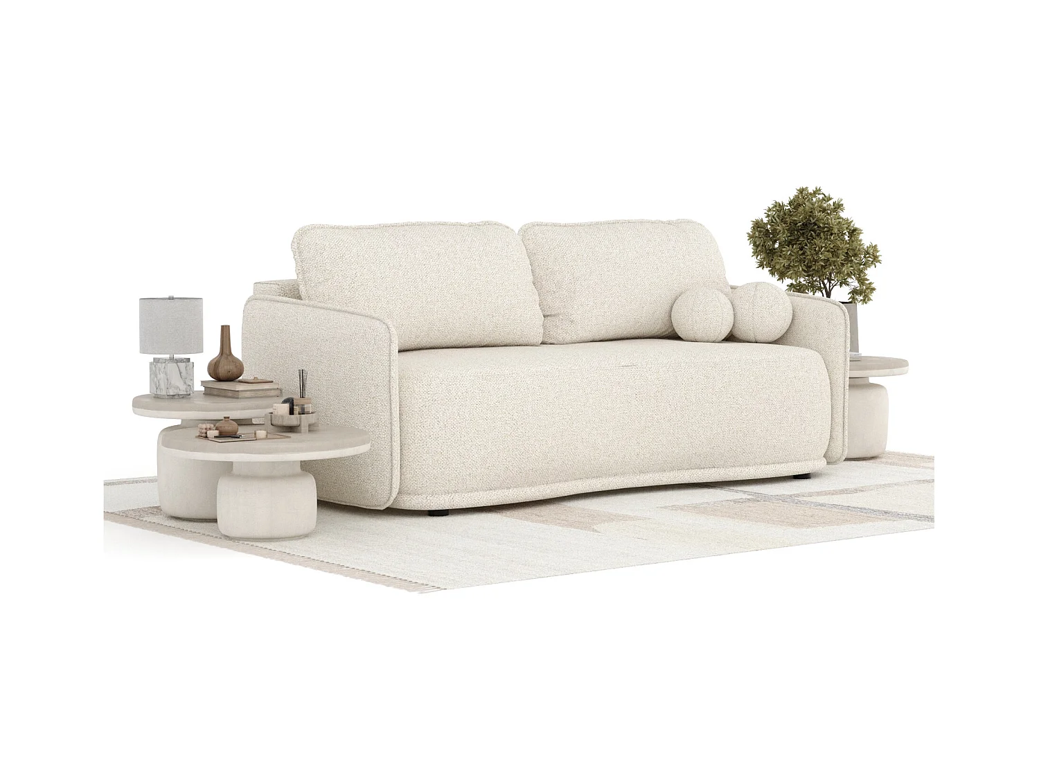 Sofa mit Schlaffunktion Mitsis - Boucle - Drei-Personen - creme