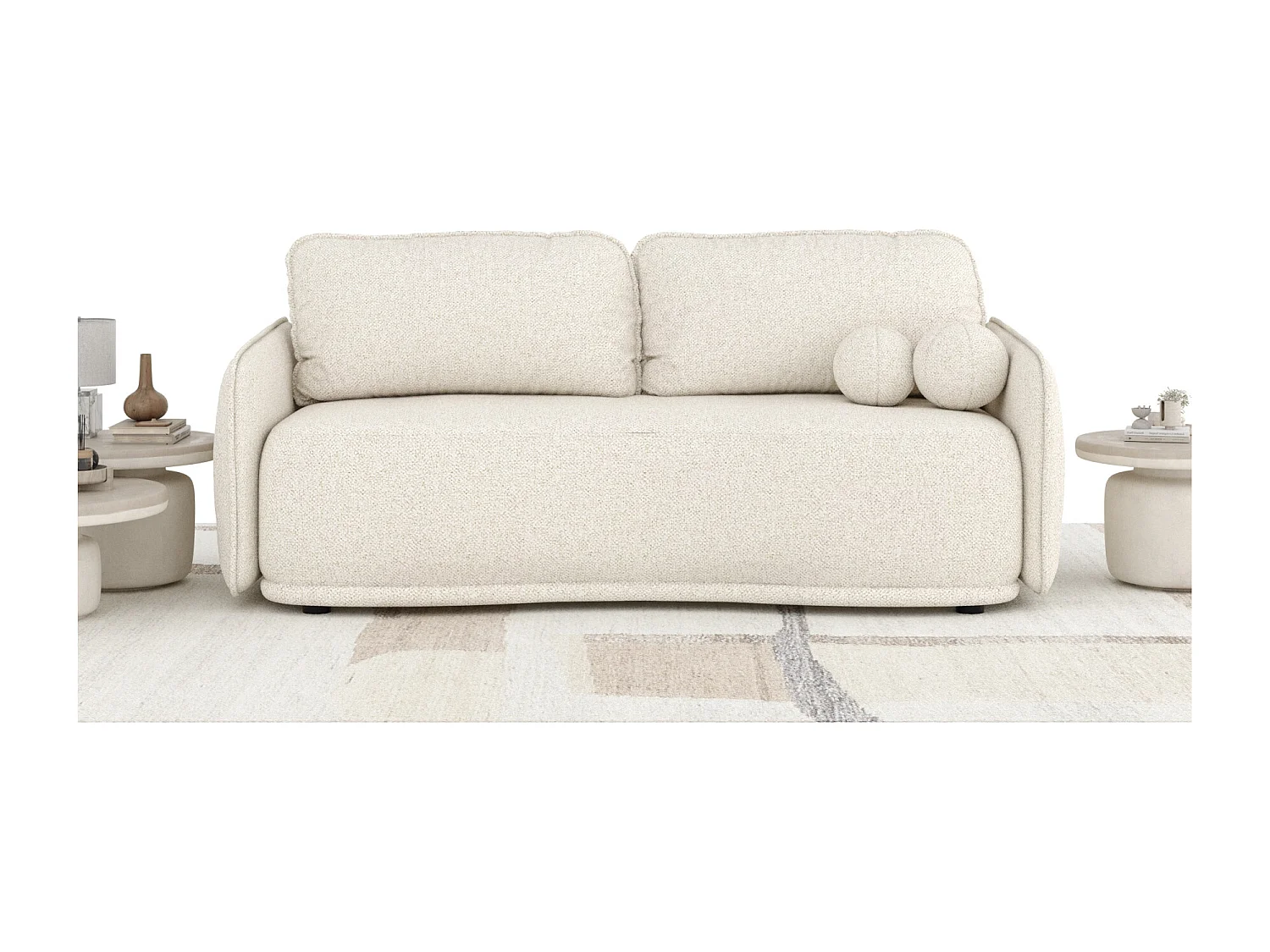 Canapé convertible Mitsis - boucle - 3 places - creme