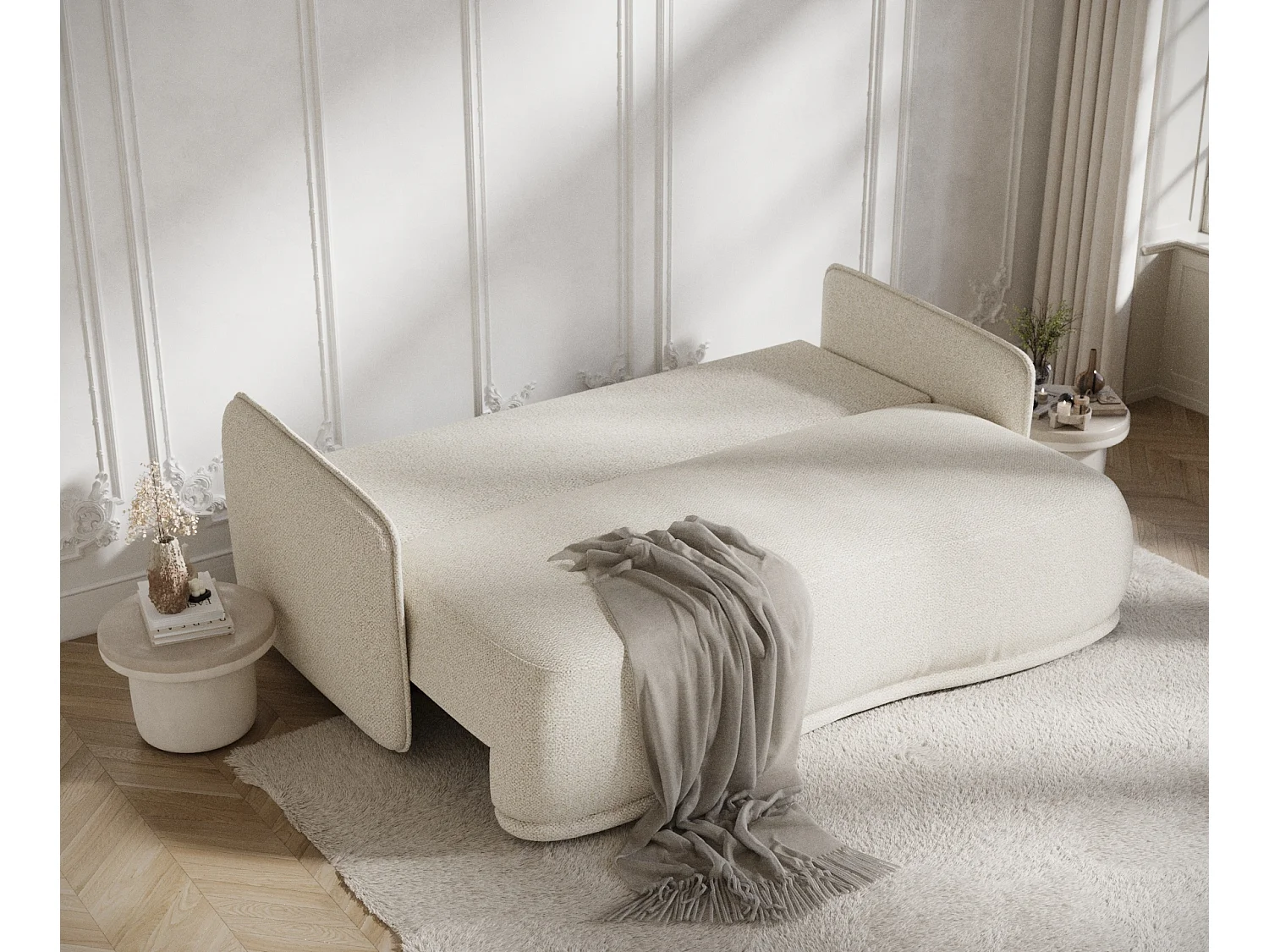Canapé convertible Mitsis - boucle - 3 places - creme