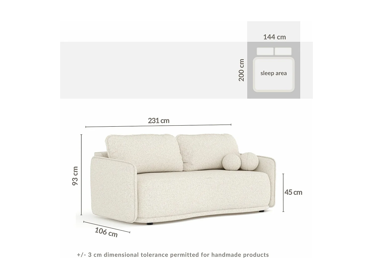 Canapé convertible Mitsis - boucle - 3 places - creme